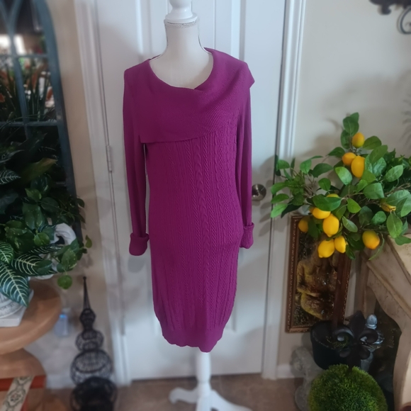 BCBG Max Azria Boysenberry Cable Knit SAHANA Midi Sheath Dress Size Large - Picture 1 of 10